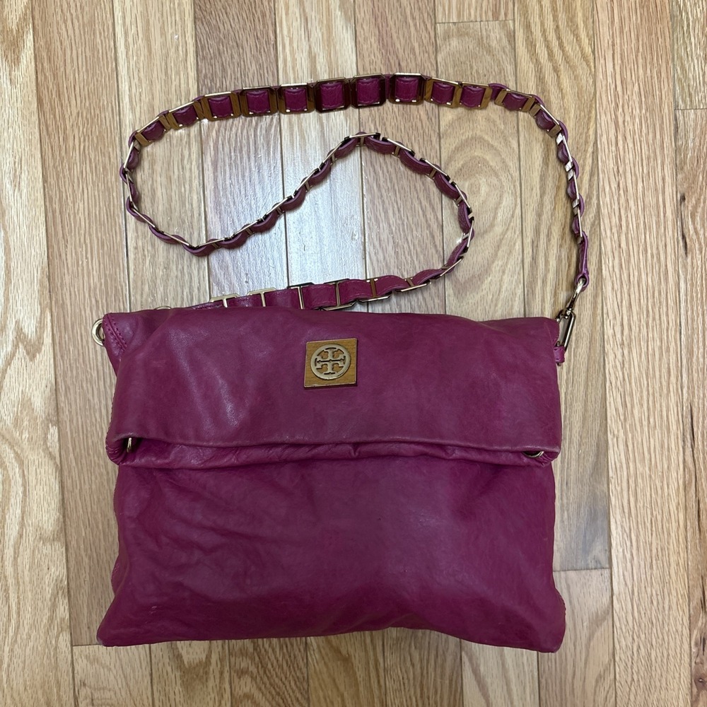 Tory Burch Louiisa Fushia Slouchy Leather Convertible Crossbody Hobo Bag